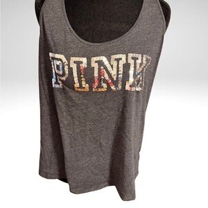PINK Victoria's Secret Charcoal Tank with Sequin Logo